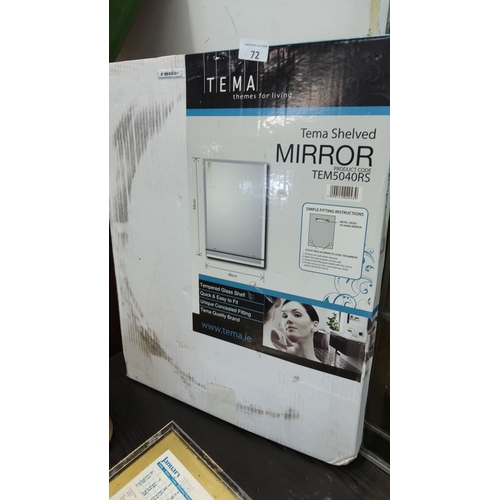 72 - Boxed Tema shelved wall mirror, model TEM5040RS, 50 cm x 40 cm, with tempered glass shelf and concea... 