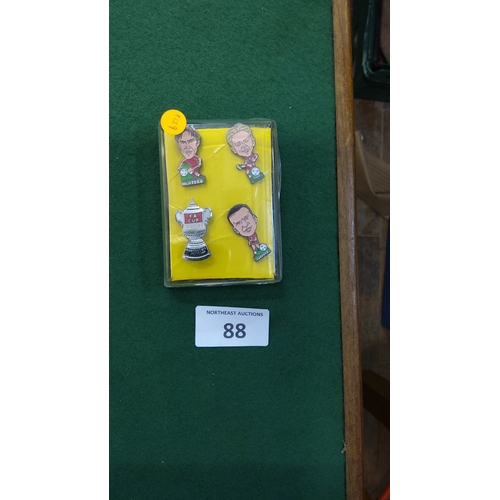 88 - Set of four Liverpool FC enamel caricature lapel badges—Jason McAteer, Steve McManaman, Neil Ruddock... 