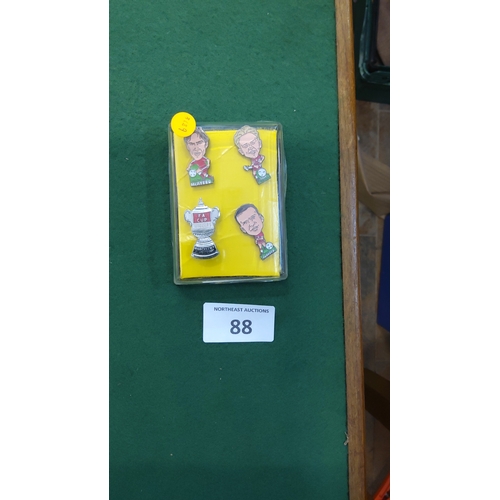 88 - Set of four Liverpool FC enamel caricature lapel badges—Jason McAteer, Steve McManaman, Neil Ruddock... 