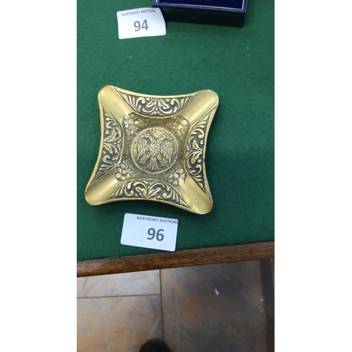 96 - Rare vintage Byzantium double headed eagle brass ashtray(possibly masonic)