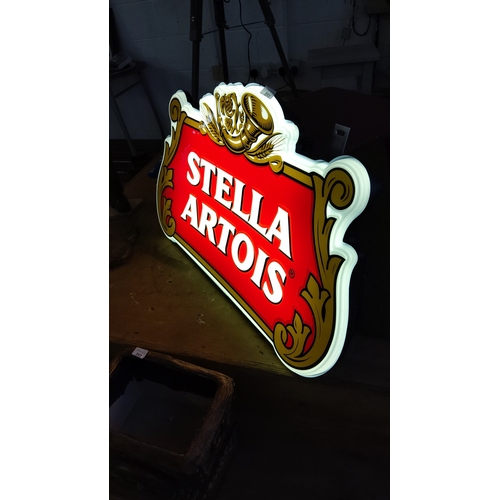 Illuminated moulded plastic pub sign for Stella Artois, red ground with ...