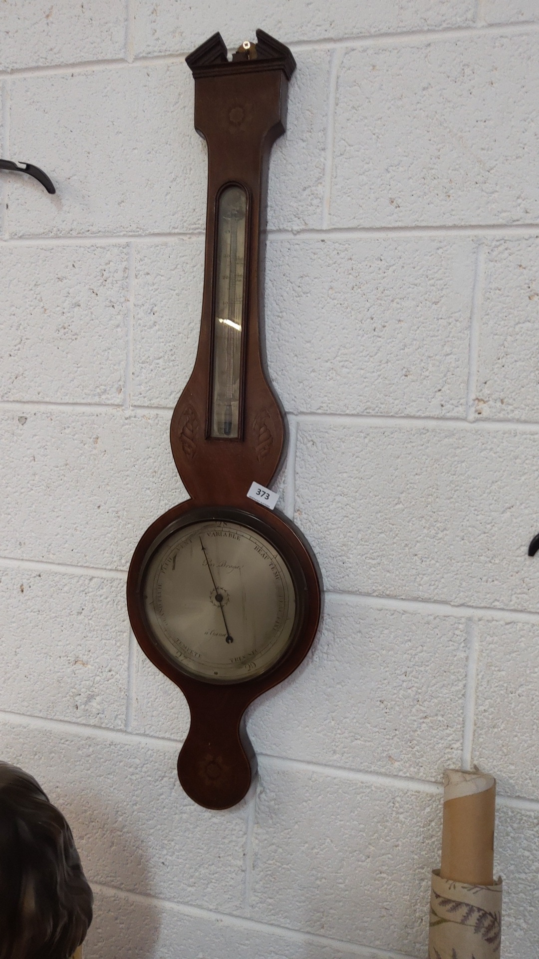 Mahogany banjo-form wall barometer with silvered dial, alcohol ...