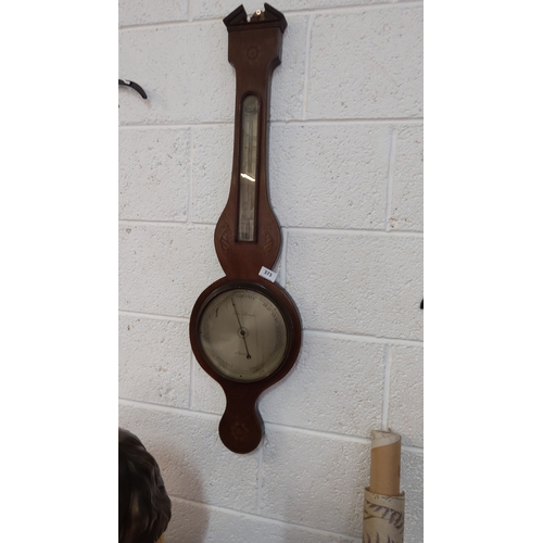Mahogany banjo-form wall barometer with silvered dial, alcohol ...