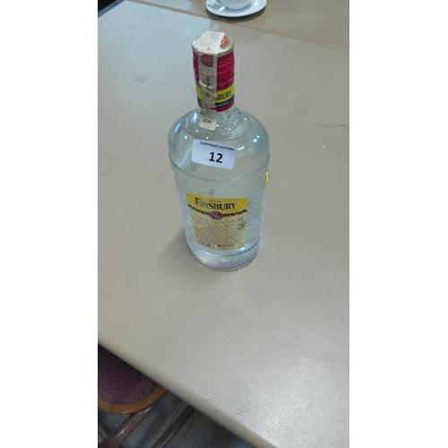 12 - Unopened 1-litre bottle of Finsbury London Dry Gin, 37.5 % ABV, presented in protective net sleeve.