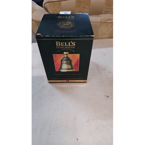 30 - Bell-shaped porcelain decanter of Bell’s Extra Special Old Scotch Whisky(unopened), Christmas Decant... 