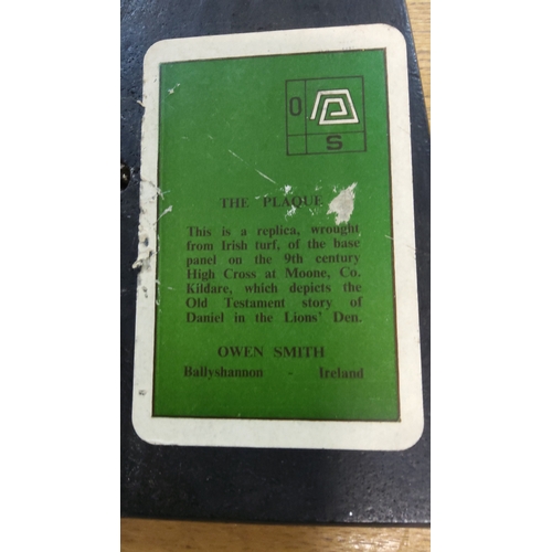 36 - Rectangular relief plaque of Irish turf depicting Daniel in the Lions' Den, after the 9th-century Mo... 