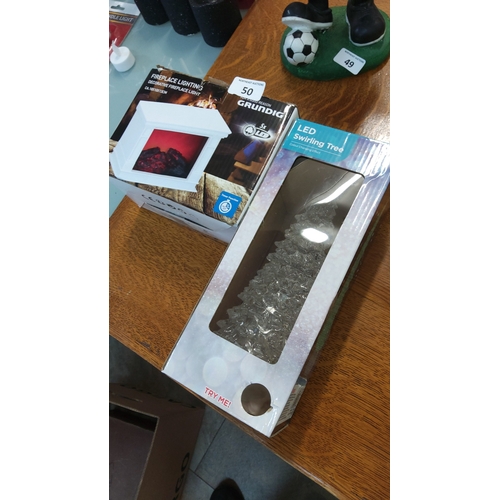 50 - Pair of boxed LED decorative lights comprising a Grundig “Fireplace Lighting” unit and a colour-chan... 