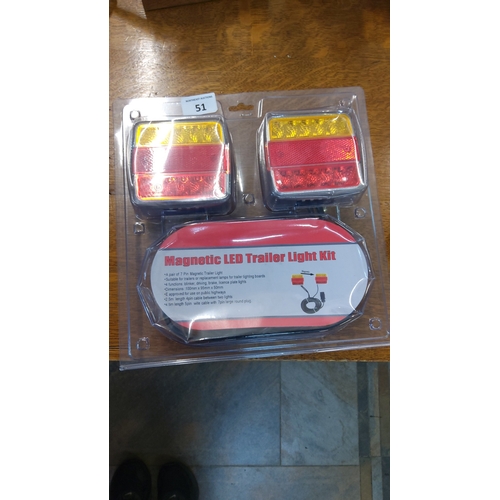 51 - Boxed magnetic LED trailer light kit comprising two 7-pin rear lamps with multi-function indicators,... 
