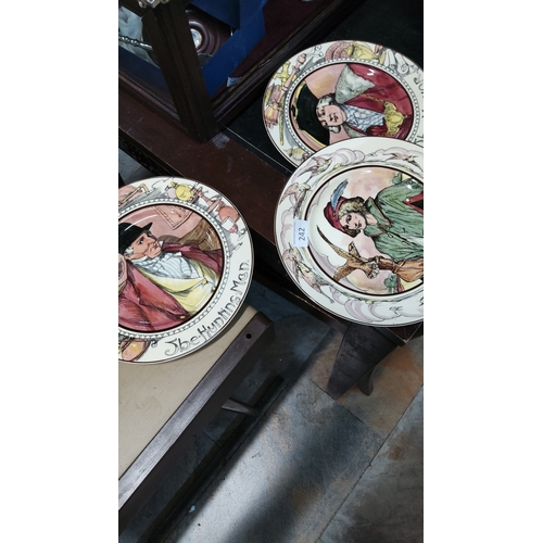 242 - Set of 3 English earthenware character plates, titled ‘The Hunting Man’, ‘Falconer’ and ‘The Mayor’,... 