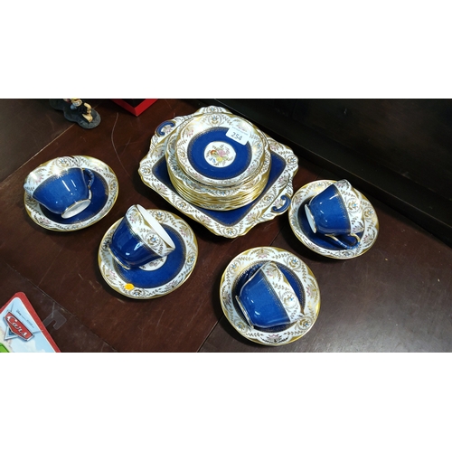 254 - Group of Spode Copeland bone china in the ‘Regent’ pattern Y3443, cobalt blue ground with gilt folia... 