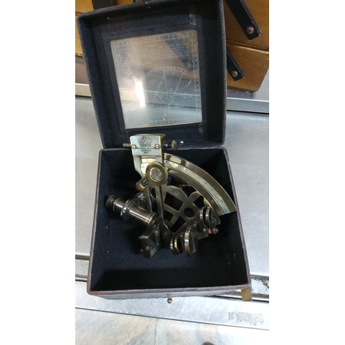 268 - Kelvin & Hughes replica brass nautical sextant, London 1917, complete with index mirror, vernier sca... 