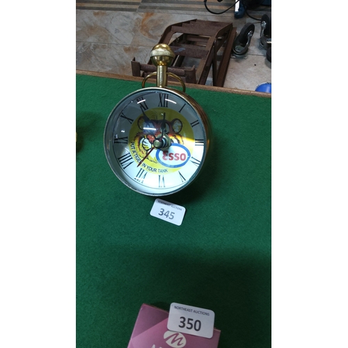 345 - Brass-case pocket-watch style desk clock with Roman dial bearing Esso “Put a Tiger in Your Tank” tig... 