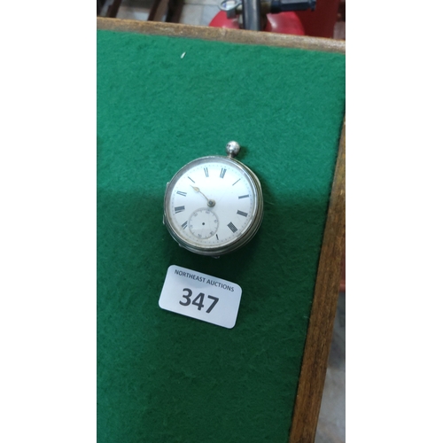 347 - Late 19th-century 925 sterling silver open-face pocket watch; white enamel dial with Roman chapters ... 