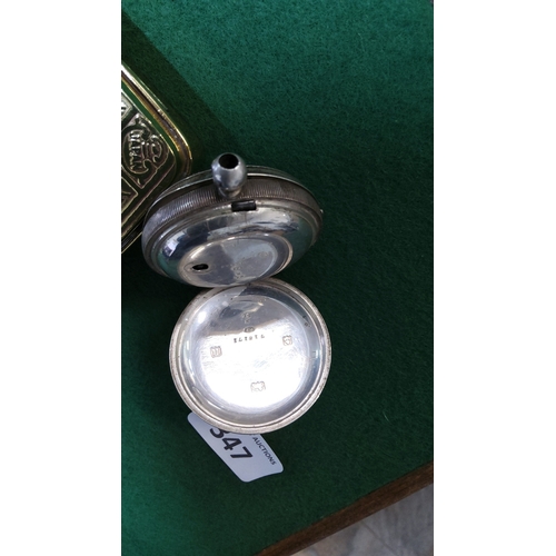 347 - Late 19th-century 925 sterling silver open-face pocket watch; white enamel dial with Roman chapters ... 