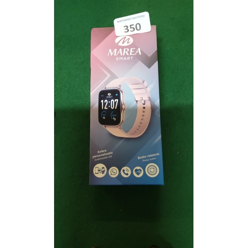 350 - Marea Smart smartwatch with pink strap, boxed with original packaging, featuring customizable dial a... 