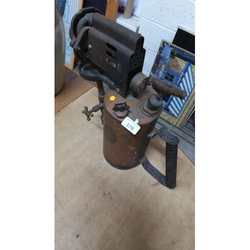 378 - Antique Lake & Elliot brazing lamp no 11-paraffin blow torch with copper reservoir