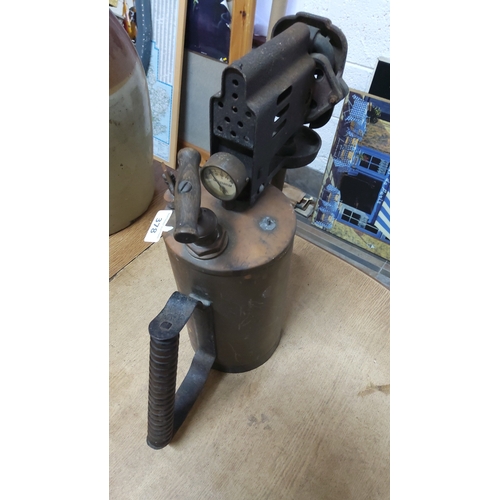 378 - Antique Lake & Elliot brazing lamp no 11-paraffin blow torch with copper reservoir
