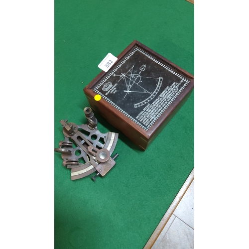 382 - Boxed replica brass nautical sextant by Kelvin & Hughes, London, dated 1977, accompanied by hardwood... 