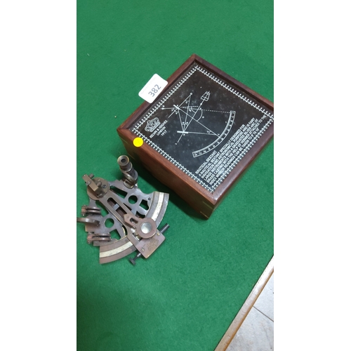 382 - Boxed replica brass nautical sextant by Kelvin & Hughes, London, dated 1977, accompanied by hardwood... 