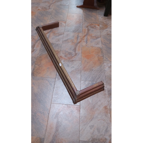 397 - Brass-mounted copper fireplace fender, U-shaped with triple bar front and rosette corner mounts.(4ft... 