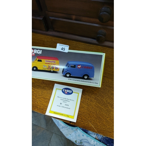 45 - Limited edition boxed set comprising Corgi 97746 die-cast Bedford CA and Morris J delivery vans with... 