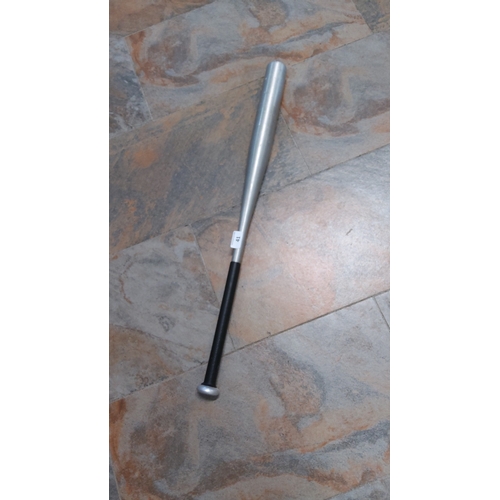 41 - One aluminium baseball bat with black rubber grip and flared knob, of modern tapered form