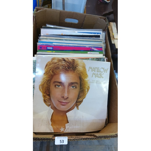 53 - Box containing a mixed collection of vinyl LP records, various genres and labels, including Barry Ma... 