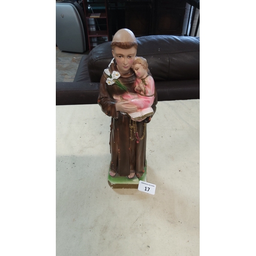 17 - A painted devotional figure of Saint Anthony of Padua holding the Christ Child, with lilies, rosary ... 