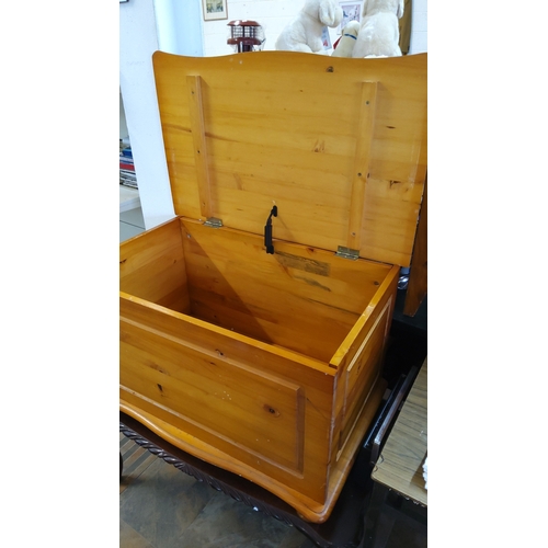 2 - A pine blanket box with hinged lid and plain panelled sides, fitted with internal stay; rectangular ... 