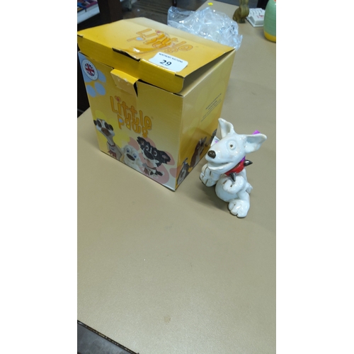 29 - A Little Paws white ceramic dog figurine, modelled as a playful terrier with red bandana and purple ... 