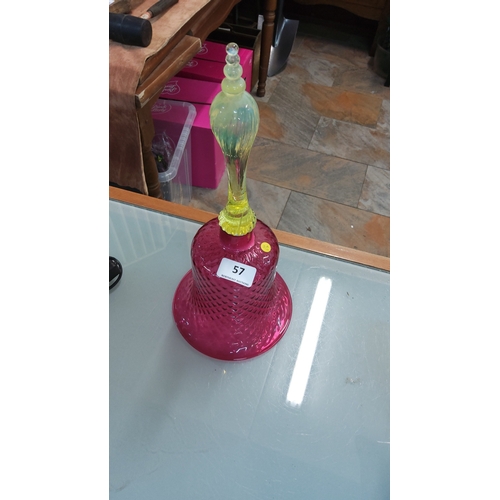 57 - A tall cranberry glass bell