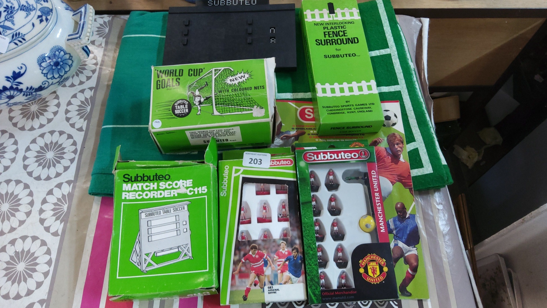 A quantity of Subbuteo table soccer accessories comprising a World Cup ...