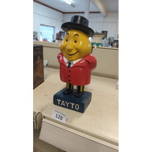 128 - Tayto advertising resin figure, polychrome-painted modelled as Mr Tayto in top hat, red jacket and s... 