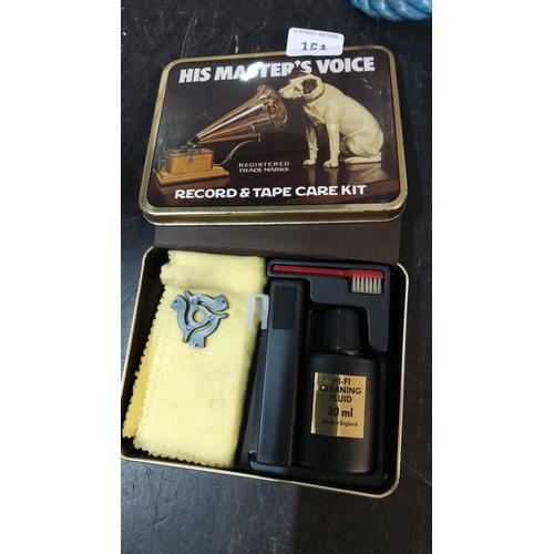 151 - His Master’s Voice record and tape care kit, comprising a lithographed tin with Nipper and gramophon... 