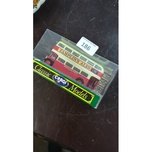 186 - Corgi Classic Models die-cast model of a Brighton Hove & District double-decker bus in cream and red... 