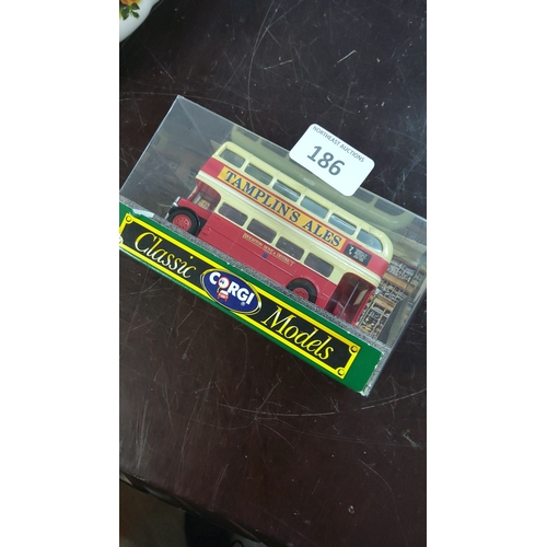 186 - Corgi Classic Models die-cast model of a Brighton Hove & District double-decker bus in cream and red... 