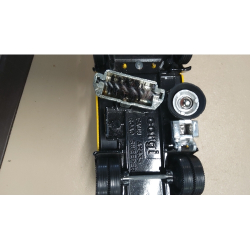 19 - Corgi die-cast model of a Faun airport sweeper truck, yellow body with red-and-white striped livery,... 