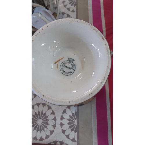 206 - A group of decorative wares comprising a rectangular ceramic table lamp base with floral transfer de... 