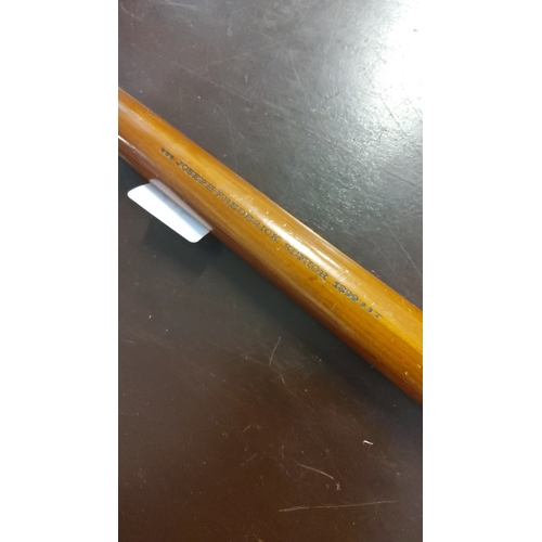 216 - Commemorative wooden pencil holder of cylindrical form with turned finials, printed 'Joseph's Freder... 