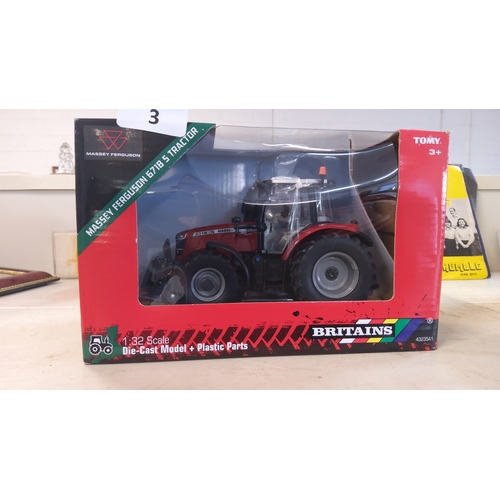 3 - Britains 1:32 scale Massey Ferguson 6718 S tractor—die-cast model with plastic parts, in original wi... 