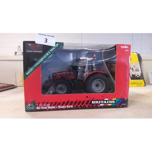 3 - Britains 1:32 scale Massey Ferguson 6718 S tractor—die-cast model with plastic parts, in original wi... 