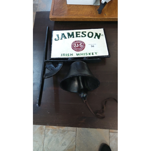 56 - Jameson Irish Whiskey large advertising bell—cast-iron wall-mounted bracket supporting a hanging bel... 
