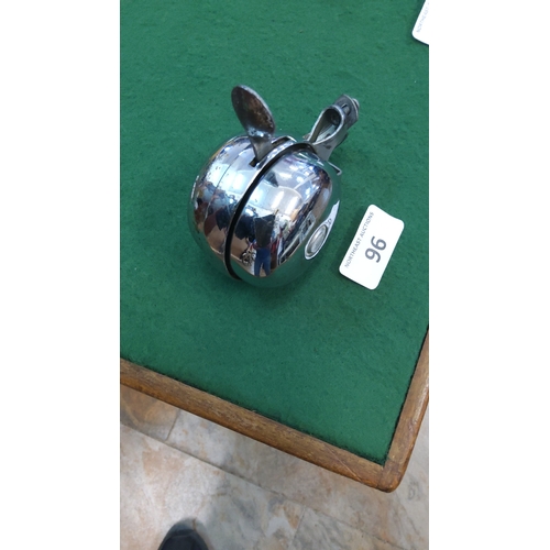 96 - Bicycle bell in chrome-plated metal, of spherical form with thumb lever and handlebar clamp mount.