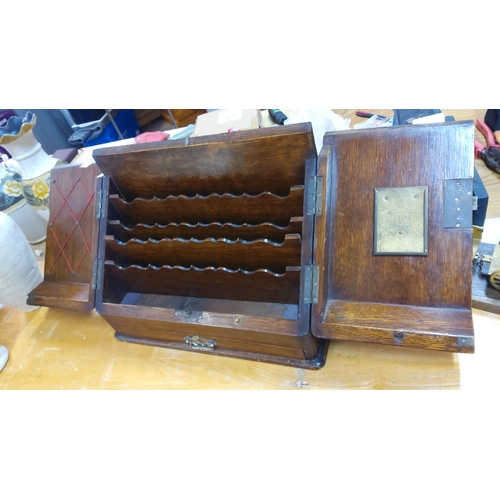 222 - Late 19th/early 20th century oak correspondence box, the sloping hinged lid opening to a fitted inte... 