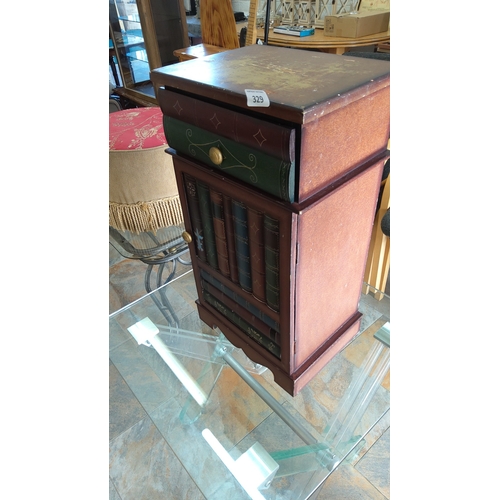 329 - Decorated bedside cabinet, the drawer front with stylised foliate scrolls and quatrefoils, above a s... 