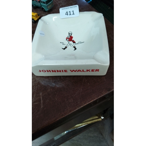 411 - Johnnie Walker advertising ceramic ashtray of square form with rounded corners, printed with the Str... 