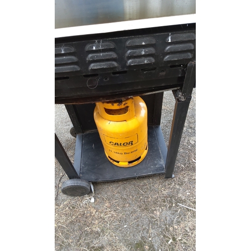 477 - Master Cook gas barbecue grill with stainless-steel hood, integral thermometer and tubular handle, t... 