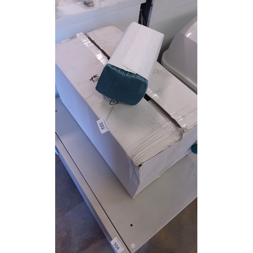 503 - A quantity of blue paper hand towels , in a taped cardboard shipping carton.(12 x 250 in box)