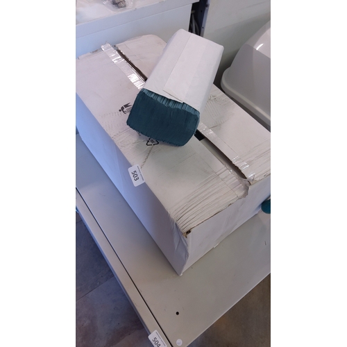 503 - A quantity of blue paper hand towels , in a taped cardboard shipping carton.(12 x 250 in box)