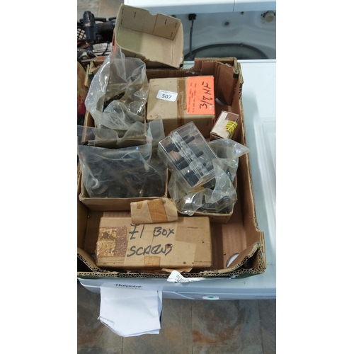 507 - A quantity of assorted engineers’ fixings and small workshop components, including boxed screws and ... 